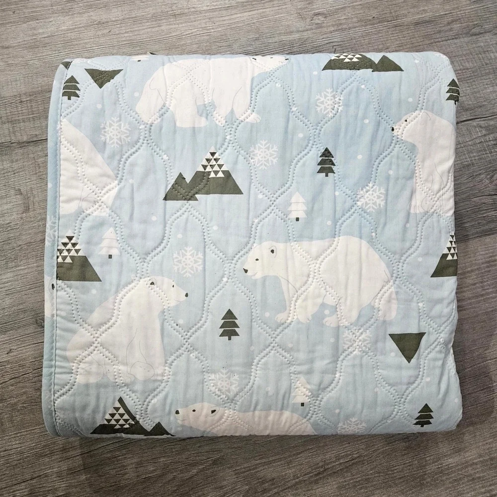 Auto Matic Electric Heated Blanket Light Blue Polar Bear Winter Print 52x70